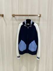 Uubags Dior preppy cardigan couture blue and beige jersey felt with lily-of-the-valley embroidery - 1