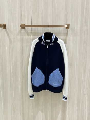 Uubags Dior preppy cardigan couture blue and beige jersey felt with lily-of-the-valley embroidery