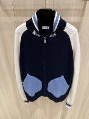 Uubags Dior preppy cardigan couture blue and beige jersey felt with lily-of-the-valley embroidery - 5