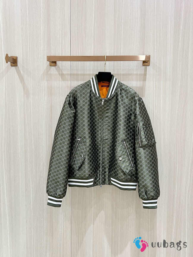 Uubags Gucci Men's GG Nylon Bomber Jacket In Green - 1