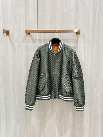 Uubags Gucci Men's GG Nylon Bomber Jacket In Green