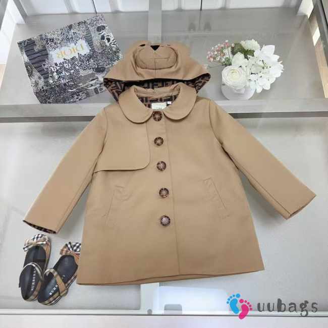 Uubags Fendi Beige Hooded Coat For Baby Girl - 1