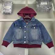 Uubags Kid's Patched Denim Jacket in Blue Denim/ Burgundy - 1