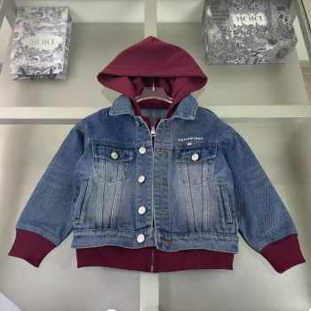 Uubags Kid's Patched Denim Jacket in Blue Denim/ Burgundy
