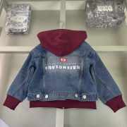 Uubags Kid's Patched Denim Jacket in Blue Denim/ Burgundy - 2