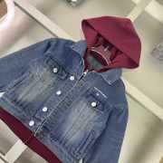 Uubags Kid's Patched Denim Jacket in Blue Denim/ Burgundy - 4