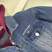 Uubags Kid's Patched Denim Jacket in Blue Denim/ Burgundy - 6