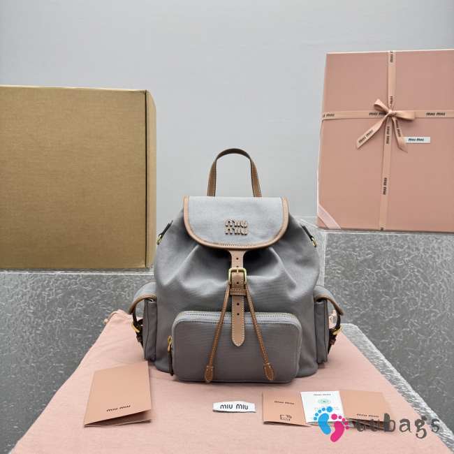 Uubags Miu Miu Canvas And Leather Backpack In Aluminum/Brandy 29.5x25x12.5cm - 1