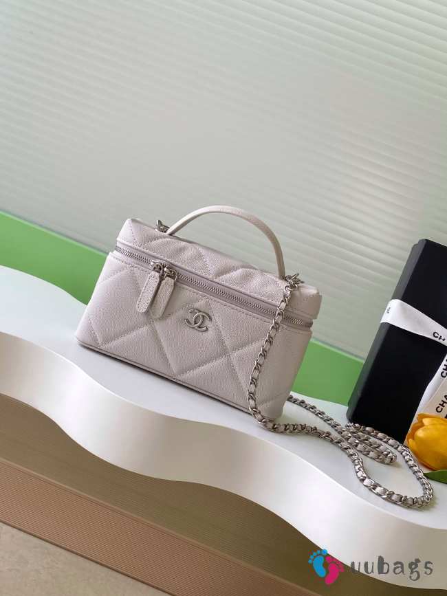 Uubags Chanel Vanity bag with strap grained calfskin & silver metal in light grey 17x19.5x5cm - 1