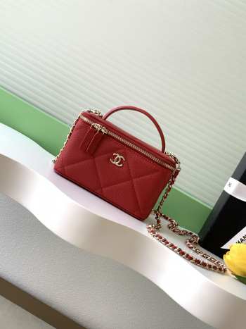 Uubags Chanel long vanity bag with chain grained shiny calfskin & gold-tone metal in red 9.5x17x8cm