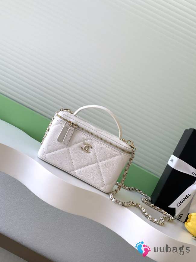 Uubags Chanel long vanity bag with chain grained shiny calfskin & gold-tone metal in white 9.5x17x8cm - 1