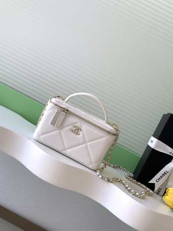 Uubags Chanel long vanity bag with chain grained shiny calfskin & gold-tone metal in white 9.5x17x8cm