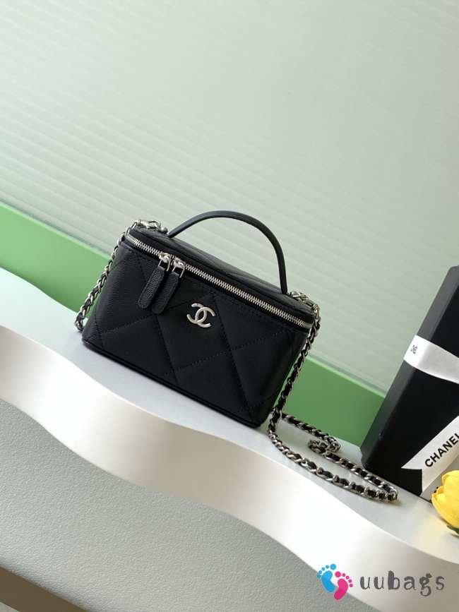 Uubags Chanel long vanity bag with chain grained shiny calfskin & silver-tone metal in black 9.5x17x8cm - 1