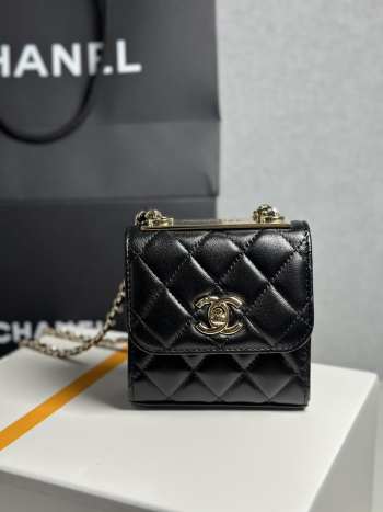 Uubags Chanel Black Trendy CC Clutch with Chain Quilted Lambskin Leather 11x5x11cm