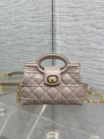 Uubags Dior Jolie top handle mini bag Cannage lambskin in powder pink 18.5x13x8.5cm