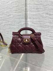 Uubags Dior Jolie top handle mini bag Cannage lambskin in burgundy 18.5x13x8.5cm - 1