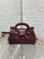Uubags Dior Jolie top handle mini bag Cannage lambskin in burgundy 18.5x13x8.5cm - 3