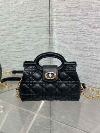 Uubags Dior Jolie Top Handle Mini Bag Black Cannage lambskin 18.5x13x8.5cm