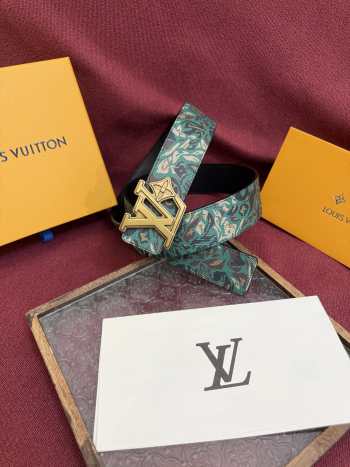 Uubags Louis Vuitton M4383T Flower Camoflage 4cm Reversible Belt In Green Gold Buckle 4cm