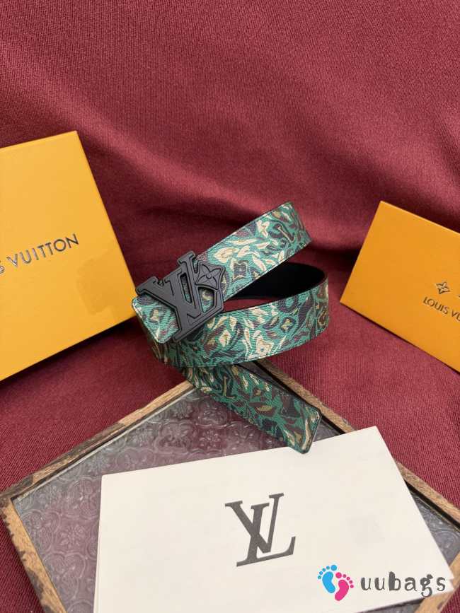 Uubags Louis Vuitton M4383T Flower Camoflage 4cm Reversible Belt In Green Black Buckle 4cm - 1
