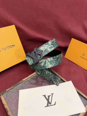 Uubags Louis Vuitton M4383T Flower Camoflage 4cm Reversible Belt In Green Black Buckle 4cm