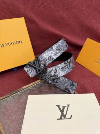 Uubags Louis Vuitton M4383T Flower Camoflage 4cm Reversible Belt In Gray Black Buckle 4cm
