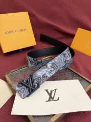 Uubags Louis Vuitton M4383T Flower Camoflage 4cm Reversible Belt In Gray Black Buckle 4cm - 6