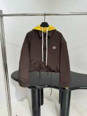Uubags Miu Miu Technical pongé down hoodie jacket in coffee/mustard - 1