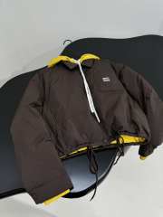 Uubags Miu Miu Technical pongé down hoodie jacket in coffee/mustard - 3