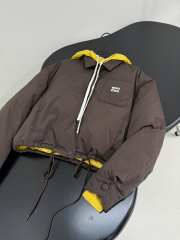 Uubags Miu Miu Technical pongé down hoodie jacket in coffee/mustard - 2