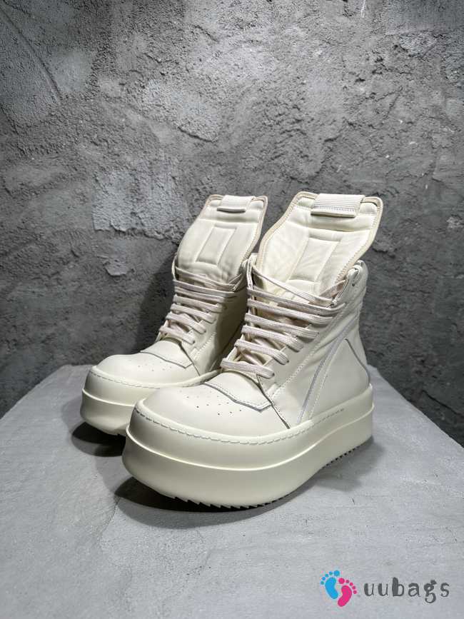 Uubags Rick Owens Mega Geobasket Leather High‑Top Sneakers In White - 1