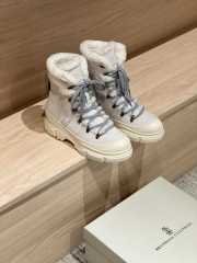 Uubags Brunello Cucinelli Classic Ivory Leather Mountain Boots with Fuzzy Shearling Lining and Precious Contour - 6