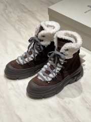 Uubags Brunello Cucinelli Classic Dark Brown Suede Mountain Boots with Fuzzy Shearling Lining and Precious Contour - 1