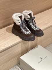 Uubags Brunello Cucinelli Classic Dark Brown Suede Mountain Boots with Fuzzy Shearling Lining and Precious Contour - 4