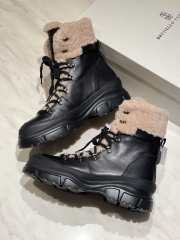 Uubags Brunello Cucinelli Classic Black Leather Mountain Boots with Fuzzy Shearling Lining and Precious Contour - 3