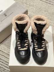 Uubags Brunello Cucinelli Classic Black Leather Mountain Boots with Fuzzy Shearling Lining and Precious Contour - 2