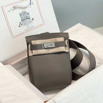 Uubags Hermes Hac a Dos PM backpack in etoupe with silver buckle 18x28x8cm