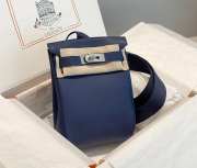 Uubags Hermes Hac a Dos PM backpack in navy blue with silver buckle 18x28x8cm - 1