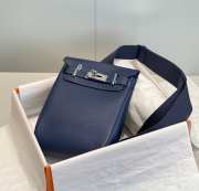 Uubags Hermes Hac a Dos PM backpack in navy blue with silver buckle 18x28x8cm - 5