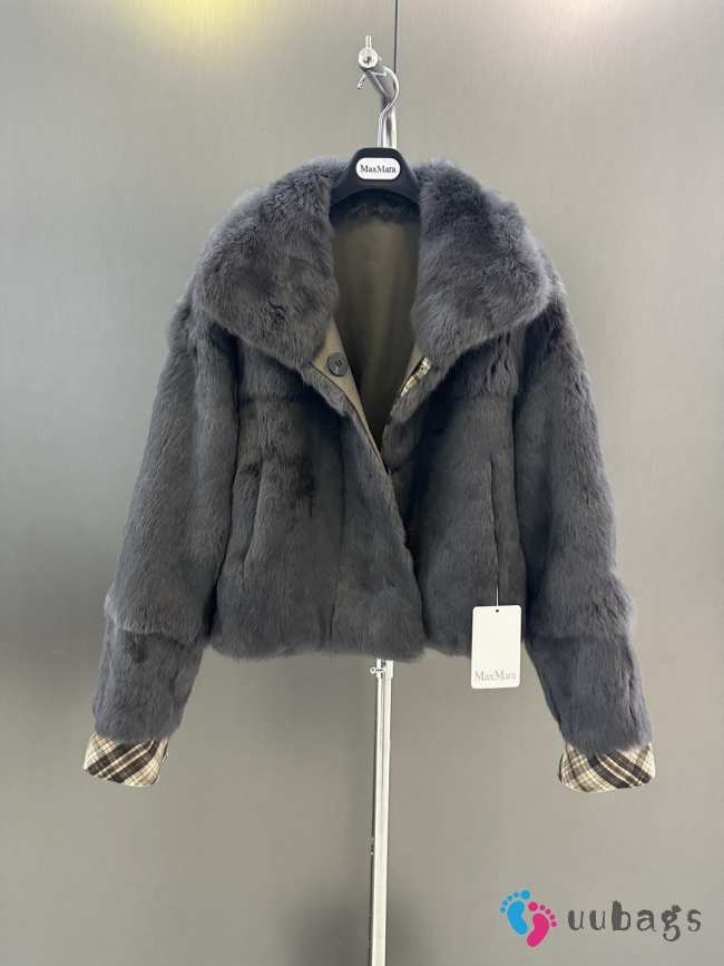 Uubags MaxMara Short Faux Fur Jacket in Charcoal Grey - 1