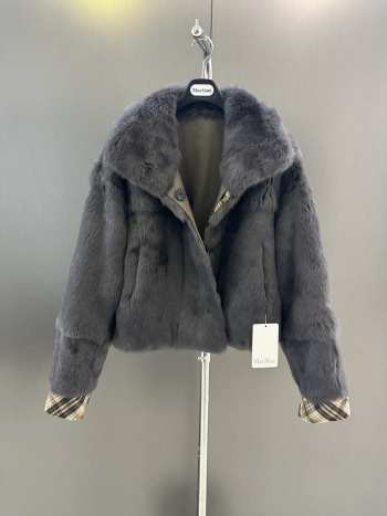 Uubags MaxMara Short Faux Fur Jacket in Charcoal Grey