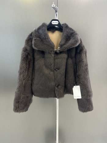 Uubags MaxMara Short Faux Fur Jacket in Medium Gray