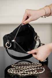 Uubags Chanel clutch with strap velvet effect nylon, crinkled effect glossy calfskin & gold metallic in black 15x22x6cm - 5