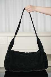 Uubags Chanel Maxi Bowling Bag Velvet Effect Nylon & Gold Metallic In Black 22x44x18cm - 6