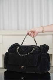 Uubags Chanel Maxi Bowling Bag Velvet Effect Nylon & Gold Metallic In Black 22x44x18cm - 2