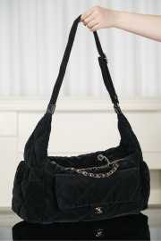 Uubags Chanel Maxi Bowling Bag Velvet Effect Nylon & Gold Metallic In Black 22x44x18cm - 3