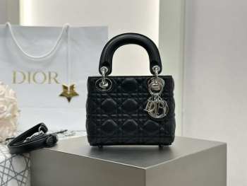 Uubags Mini Lady Dior Bag Black Cannage Lambskin With Silver Hardware 17x15x7cm