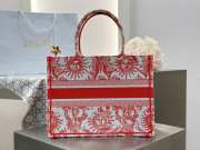 Uubags Christian Dior Book Tote Bag Toile de Jouy Soleil Embroidery In Red 36x28x16cm - 4
