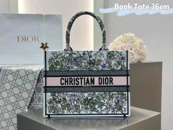 Uubags Christian Dior Book Tote Bag 36cm Jardin d’Hiver Embroidery in Pink and Green 36x28x16cm