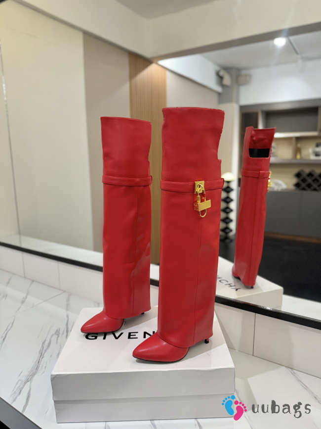 Uubags Givenchy Shark Lock Knee-High Boots in Red Leather - 1